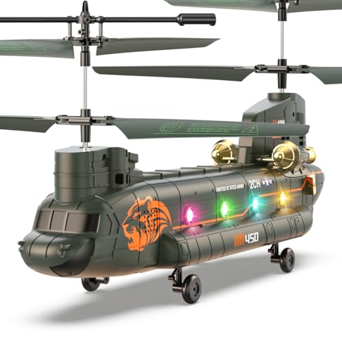 VATOS Ferngesteuerte Helikopter mit 2 Akkus, 2.4GHz Transport Hubschrauber Ferngesteuert mit Höhenhaltung, EIN-Tasten-Start/Landung, LED Licht, RC Helikopter Spielzeug für Kinder und Militär Fans