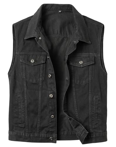 SUSHIMIAN Herren Jeansweste Biker Kutte Weste Ärmellose Jeansjacke Kutte Motorrad Jeans Weste für Männer, Schwarz, L