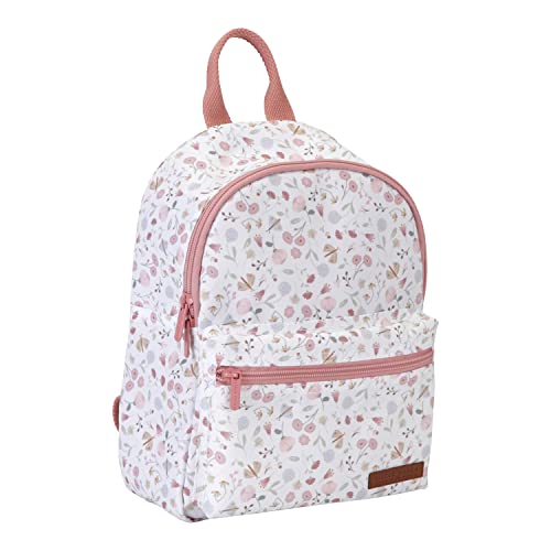 Little Dutch Rucksack Kinderrucksack für Kinder Kindergarten mit Brustgurt weiß Rosa Blümchen- Flowers & Butterflies