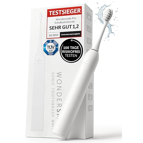 Wondersmile Schallzahnbürste PRO - Testsieger 2025-100 Tage risikofrei testen - TÜV-geprüft - Elektrische Zahnbürste, 4 Programme - 60 Tage Power Batterie mit Smart-Bürstenkopf (All White)