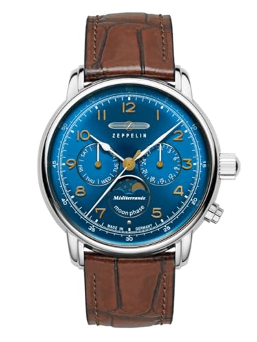 Zeppelin Herrenuhr Serie LZ 121 Méditerranée Mondphase mit Lederband 9636-3