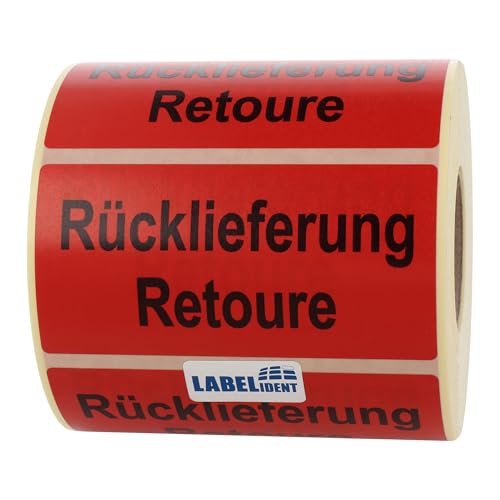 Labelident Warnetiketten 100 x 50 mm - Paket Aufkleber Rücklieferung - Retoure - 1.000 Versandaufkleber auf 1 Rolle(n), Papier selbstklebend