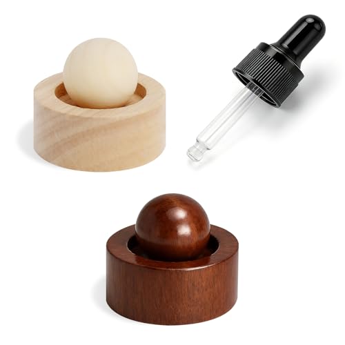 XRVRILE 2 Diffusor-Kugel Holz Diffuser für Ätherische Öle, Mini Aroma Diffuser Klein, Duftkugeln Holz für Büro Raum, mit Pipette Buche Walnuss