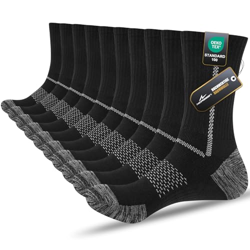 Niorasen Socken Herren, Gepolstert Atmungsaktive Wandersocken Sportsocken, Baumwolle Crew Tennissocken Arbeitssocken Laufsocken 5 Paar