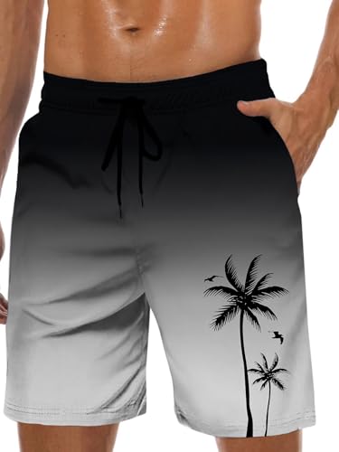 werfami Badehose Herren Lang Badeshorts Männer mit Innenhose Schwimmhosen Knielang Strandshorts Jungen Bademode für Herren Surfen Schnelltrocknend Schwarz Grau XL