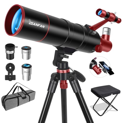 Dianfan Teleskop,90/550 Teleskop Astronomie für Erwachsene, Tragbares Teleskope für Einsteiger mit AZ Montierung,Stativ, Telefon Adapter, Tragetasche und Klapphocker