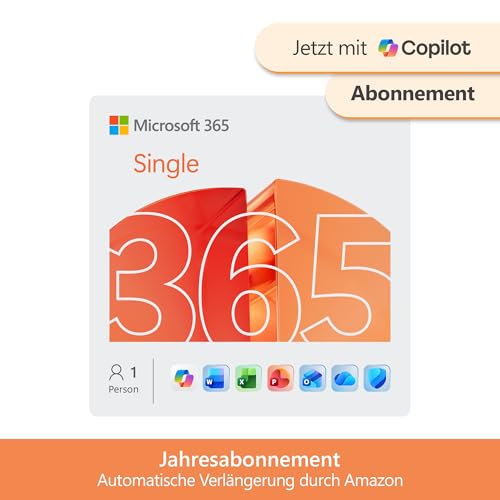 Microsoft 365 Single | 1 Jahr | 1 Person | Office Apps mit KI | 1 TB Cloudspeicher | Abo mit automatischer Verlängerung