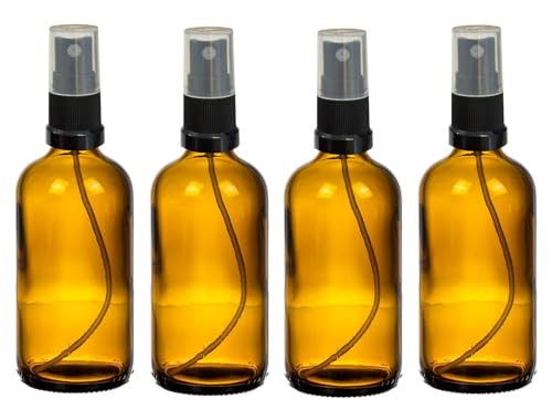 AP Apotheker Sprühflasche Braunglas 4 x 100 ml I Glas Zerstäuber mit feinem Sprühnebel I Für Parfum, ätherische Öle & Kosmetik I UV-schützende Braunglasflaschen zum Befüllen