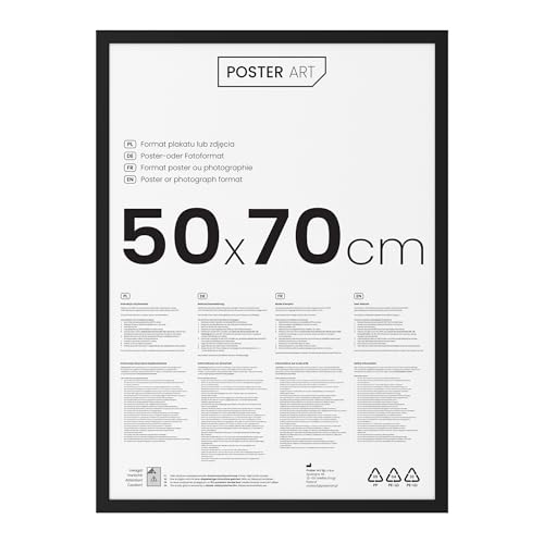 POSTER ART Bilderrahmen 50x70 cm Schwarz - Bilderrahmen zum Aufhängen aus MDF und Acrylglas - California Wand Rahmen Moderner Fotorahmen