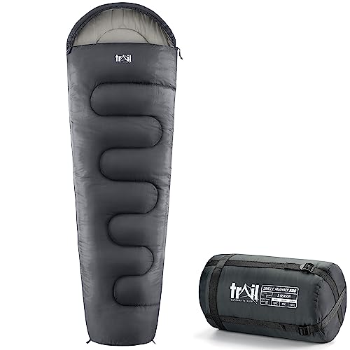 Trail Mumienschlafsack mit Kapuze, 3-Jahreszeiten, für Erwachsene, Schwarz