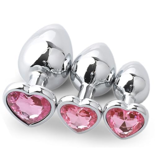 Metall Butt Plug Anal Plug 3 Stück Set, Butt Plug mit Herzform Kristall Diamant,Groß Mittel Klein Anal Plug Sexspielzeug,für Einsteiger für Frauen Männer Paare