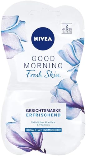 NIVEA Good Morning Fresh Skin Gesichtsmaske, erfrischende Gesichtspflege Maske für normale und Mischhaut, Hautpflege Maske mit natürlichem Aloe Vera & Vitamin E (2 x 7,5 ml)