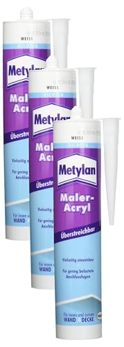 Metylan Maler-Acryl Wand & Decke, für innen und außen, weiß, überstreicbar; 1x300ml (Packung mit 3)