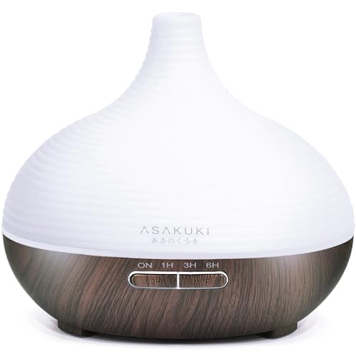 ASAKUKI Aroma Diffuser 300ml für Duftöle, Premium Ultraschall Luftbefeuchter Aromatherapie Öle Diffusor mit 7 farbigem LED Licht, BPA Free Schlafzimmer, Büro, Spa