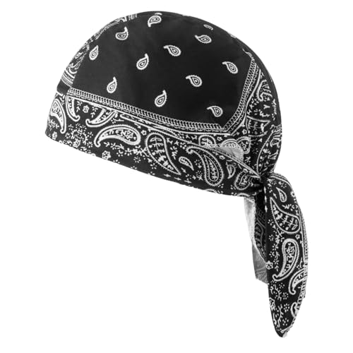 DAMILY Sports Bandana Cap Kopftuch Herren und Damen,Atmungsaktive Baumwolle Mützen Kopfbedeckung Sommer Fahrradkappe Durag Laufmütze Turban für Radfahren Laufen（schwarz）