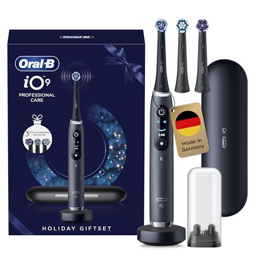 Oral-B iO Series 9 Elektrische Zahnbürste — Electric Toothbrush, Inkl. 3 Aufsteckbürsten, Lade-Reise-Etui, Schnellladestation — 7 Modi für Zahnpflege, Zahnbürste Elektrisch, Designed by Braun, Schwarz