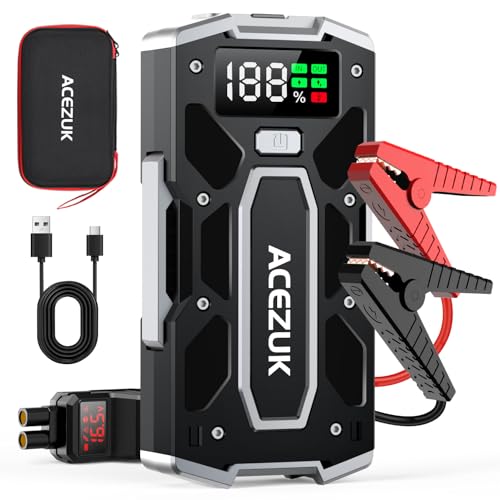 ACEZUK Starthilfe Powerbank 9000A, Leistungsstarker 12V Autobatterie Booster für PKW, SUV, Motorrad und Rasenmäher, Startet bis zu alle Benziner & 12.0L Diesel, LCD-Großdisplay, LED-Notlicht