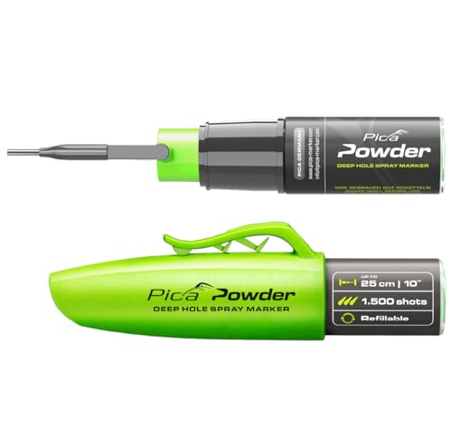 Pica Spraymarker Powder 2020 Grün I Fluoreszierender Bohr- & Tieflochmarker bis 250 mm I Nachfüllbares Markierspray mit bis zu 1500 Schuss I Handwerker Werkzeug für auf dem Bau, Montage & Installation