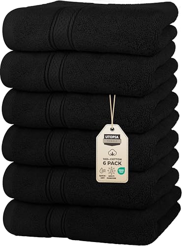 Utopia Towels - Handtücher Set aus Baumwolle - 100% Baumwolle ultraweich und sehr saugfähig, 41x71 cm - 6er Pack (Schwarz)