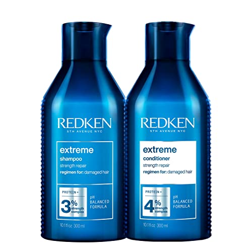 Redken | Pflegeset für sprödes und geschädigtes Haar, Anti Haarbruch, Mit Interlock Protein Network, Extreme Shampoo 300 ml & Conditioner 300 ml