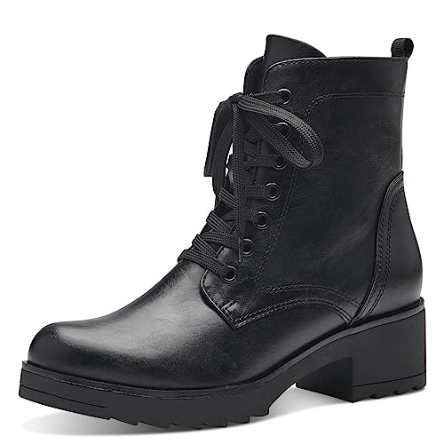 MARCO TOZZI Damen Stiefeletten zum Schnüren mit Blockabsatz mit Reißverschluss, Schwarz (Black), 40 EU
