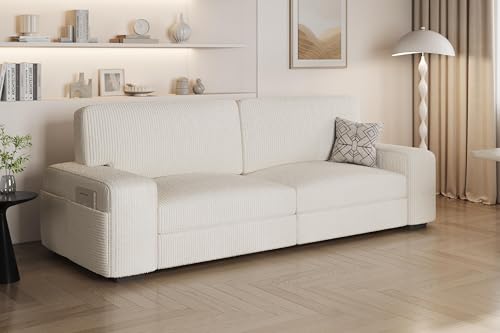 Yaheetech Sofa 212 x 81 cm Polstersofa aus Cordstoff mit Abnehmbare Kissen und Rückenlehnen Couch mit Breite Armlehnen für Wohnzimmer/Schlafzimmer/Spielzimmer Elfenbein