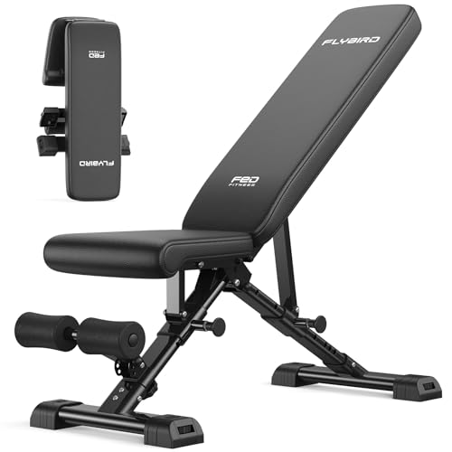 FLYBIRD Multifunktionale Hantelbank, verstellbare Profi-Trainingsbank mit 363 kg Traglast für Heimfitness, Schnellverstellung, platzsparend klappbar, 80% vormontiert
