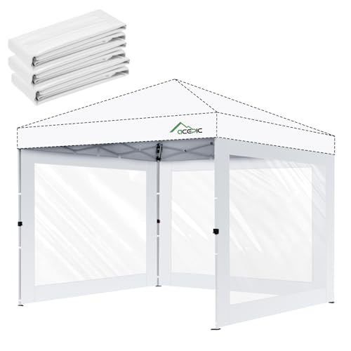 3 x 3 Meter Universal-Pavillon-Set mit transparenten, Wasserdichten Seitenwänden aus weißem 210D-Material mit Klettverschlüssen, inklusive 3 Seitenwänden(Weiß, 3pc)