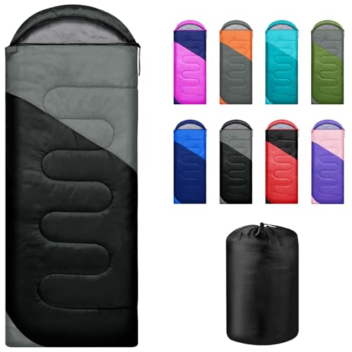 Yarmiene Schlafsack 3-4 Jahreszeiten,Schlafsack Outdoor für Erwachsene und Kinder, Schlafsäcke für Tragbare Rechteckige Weich Dick und Warm Outdoor, Camping, Wandern, Reise, Schwarz+Grau
