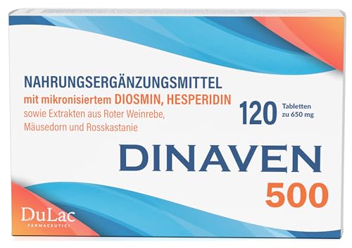 Dulac – Dinaven 500, Nahrungsergänzung für Schwere und Geschwollene Beine, 120 Tabletten, für Venen und Lymphdrainage Beine, Ideal bei Krampfadern, mit Diosmin und Hesperidin, Made in Italy