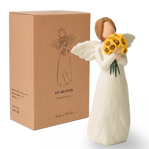NANAOUS Sonnenblumen Geschenke für Frauen, Schutzengel Statue, Engels Figuren, Frau mit Sonnenblumen Figuren für Erntedankfest, Muttertag oder Geburtstag