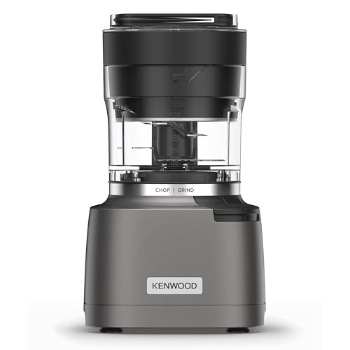 Kenwood Duo Prep 2-in-1 CHP80.000SI Multi-Zerkleinerer & Mahler, Quadblade-Klingen, Hochgeschwindigkeits-Mahlwerk, kompakt, Pulsfunktion, Rutschfest, 500-ml-Behälter , Spülmaschinenfest, 800W, Silber