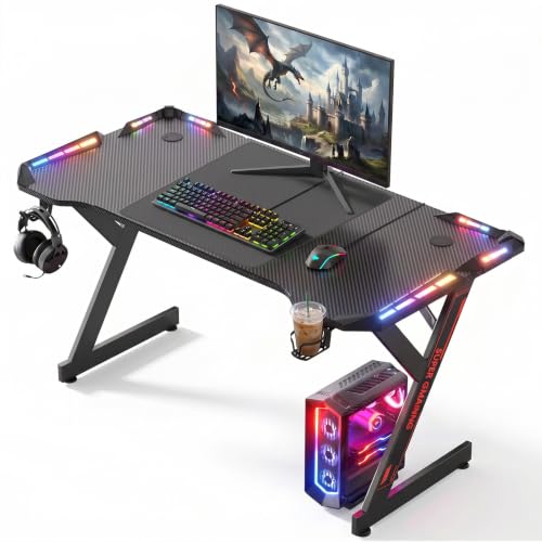 Verdego Gaming Tisch mit LED Beleuchtung, Gaming Schreibtisch 120x60CM