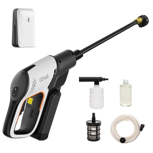 Litheli 20 V Akku-Hochdruckreiniger, 609 PSI, tragbarer elektrischer Hochdruckreiniger mit 5-in-1-Düsenkanone für Auto-Bodenzaun, Wandreinigung, 4,0 Ah Batterie inklusive