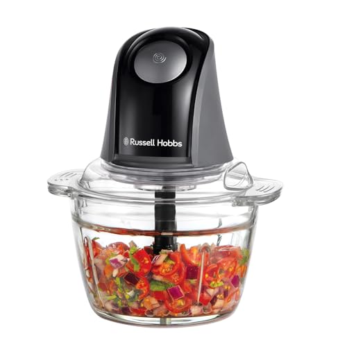 Russell Hobbs Küchenmaschine [Mini Zerkleinerer] elektrisch (für Gemüse,Obst,Fleisch, Zwiebeln, 1l Behälter, spülmaschinenfest, 2 Geschwindigkeiten, Edelstahlklingen, 350W) Matte Charcoal 27131-56