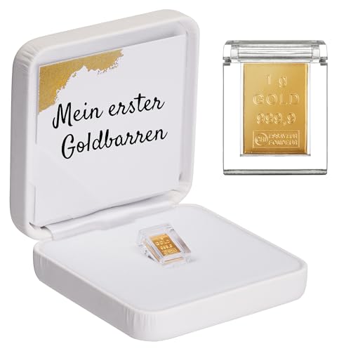 Goldgeschenk - Mein erster Goldbarren - Goldbarren 1g in hochwertiger Kapsel inkl. Etui und Grußkarte (Etui weiß) - Gold als Geschenk zur Taufe oder Geburt