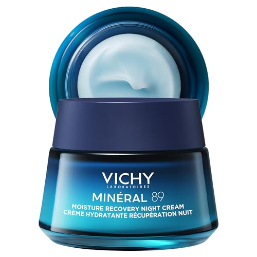 Vichy Minéral 89 Regenerierende Feuchtigkeits-Nachtcreme, Leichte Nachtcreme mit Hyaluronsäure & Melatonin, Für mehr Feuchtigkeit, Aufpolsterung & Ausstrahlung, Mit entspannendem Duft, 50 ml