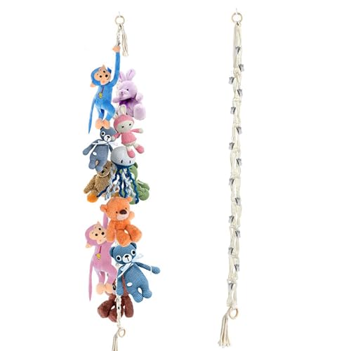 Kuscheltier Aufbewahrung, Hängender Stofftierhalter mit 20 Metallklammern, Boho Stofftier Organizer Hängend Organizer Stofftier Aufbewahrung für Kinderzimmer Deko zum Aufhängen von Hüten, Socken