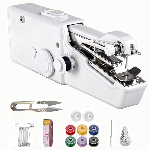 ROMINVIC Nähmaschine,Handnähmaschine,Tragbare Mini Elektrische Nähmaschine mit Nähzubehör, für Anfänger, Einfach Bedienbar für Leder, Stoffe, Kleidung & Heimtextilien (Weiße)