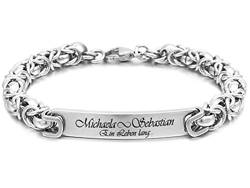 aplusashop ID Edel-Königsarmband Edelstahl mit Gravur nach Wunsch Partnerarmbänder mit Box (Mit Gravur Einzeln (1 Stück))