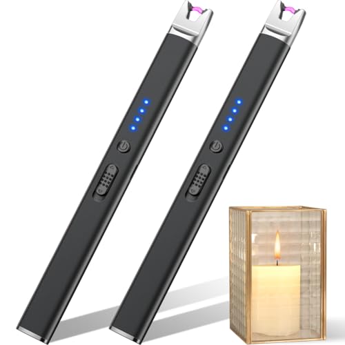 LcFun Lichtbogen Feuerzeug Elektrisch Stabfeuerzeug USB Aufladbar Elektrisches Feuerzeug Winddichtes Elektro Kerzenanzünder Plasma Feuerzeuge für Kerzen Anzünden, Gasherd (2 Stück Schwarz)