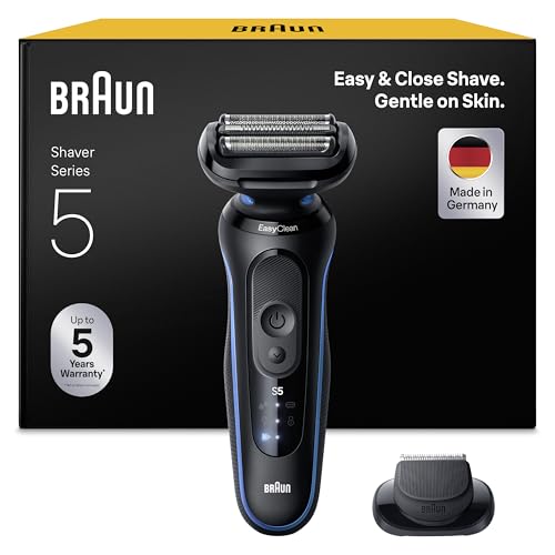 Braun Series 5 Rasierer Herren Elektrisch, Elektrorasierer, 50 Min. Akku, Rasierapparat, Präzisionstrimmer-Aufsatz, Kabelloser Nass- und Trockenrasierer, Wasserdicht, Made in Germany, 52-B1200si, Blau
