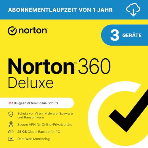 Norton 360 Deluxe 2025 | 3 Geräte | 1 Jahr | Aktivierungscode per Email