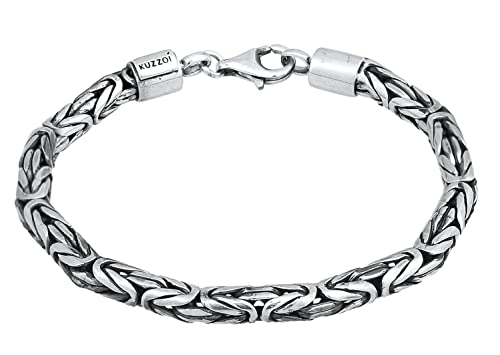 Kuzzoi Buddha Silber Armband für Herren, handgefertigtes Königsketten Armband (5 mm) aus oxidierten 925 Sterling Silber, massives Königsarmband für Männer, Länge 21 cm
