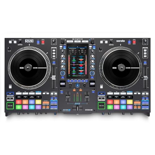 RANE SYSTEM ONE All-in-One Standalone DJ Controller mit Motorplatters und Engine DJ OS, nahtloses Mixen auf 2 Decks, Stems FX, Serato DJ, XLR-Ausgänge