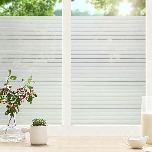 Lifetree Fensterfolie Streifen Blickdicht Sichtschutzfolie: Selbstklebend Fenster mit Statischer Haftung ohne Klebstoff Milchglasfolie Folie Anti-UV Für Zuhause Büro Statisch Folie 44.5x200cm