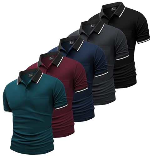 SwissWell 5er Pack Poloshirt Herren Kurzarm Atmungsaktiv Poloshirt Set Leichtes Golf Polohemd Polo T Shirt mit Brusttasche