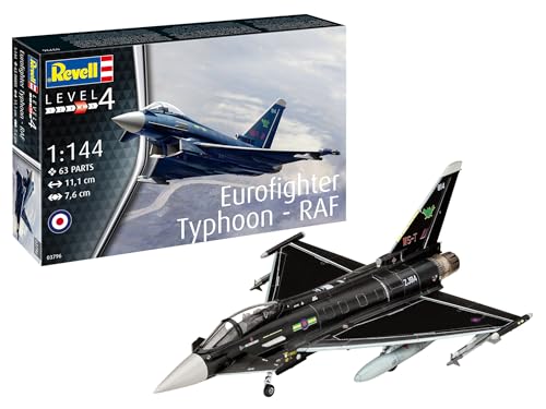 Revell Modellbau I Eurofighter Typhoon - RAF I Bausatz I Maßstab 1:144 I 63 Teile I Bastelset ab 12 Jahren I Präzises Flugzeugmodell mit realistischen Details