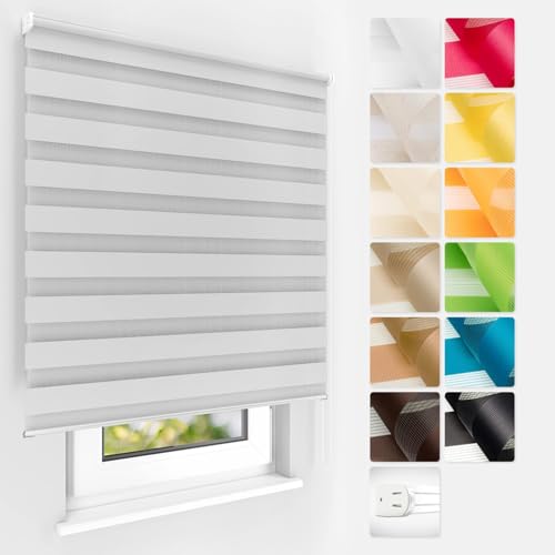 Estika Doppelrollo mit Bohren nach Maß, Rollo für Decken- und Wandmontage, 27 Farben, Breite 50-149 cm, Höhe 150 cm und 220 cm, Fensterrollo für innen, Jalousie für Fenster und Türen