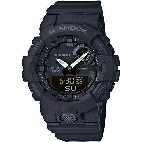 Casio Herren Quartz Armbanduhr, 54.00mm Gehäusegröße mit schwarz analog/digital Zifferblatt und schwarz Rubber Strap Armband GBA-800-1AER
